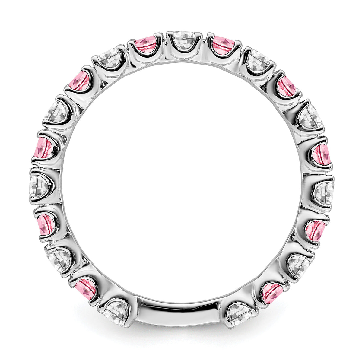 14k White Gold Created Pink Sapphire and Diamond Band-RM7113