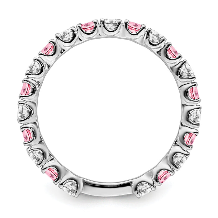 14k White Gold Created Pink Sapphire and Diamond Band-RM7113
