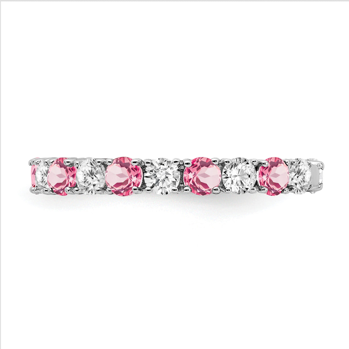 14k White Gold Created Pink Sapphire and Diamond Band-RM7113