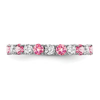 14k White Gold Created Pink Sapphire and Diamond Band-RM7113