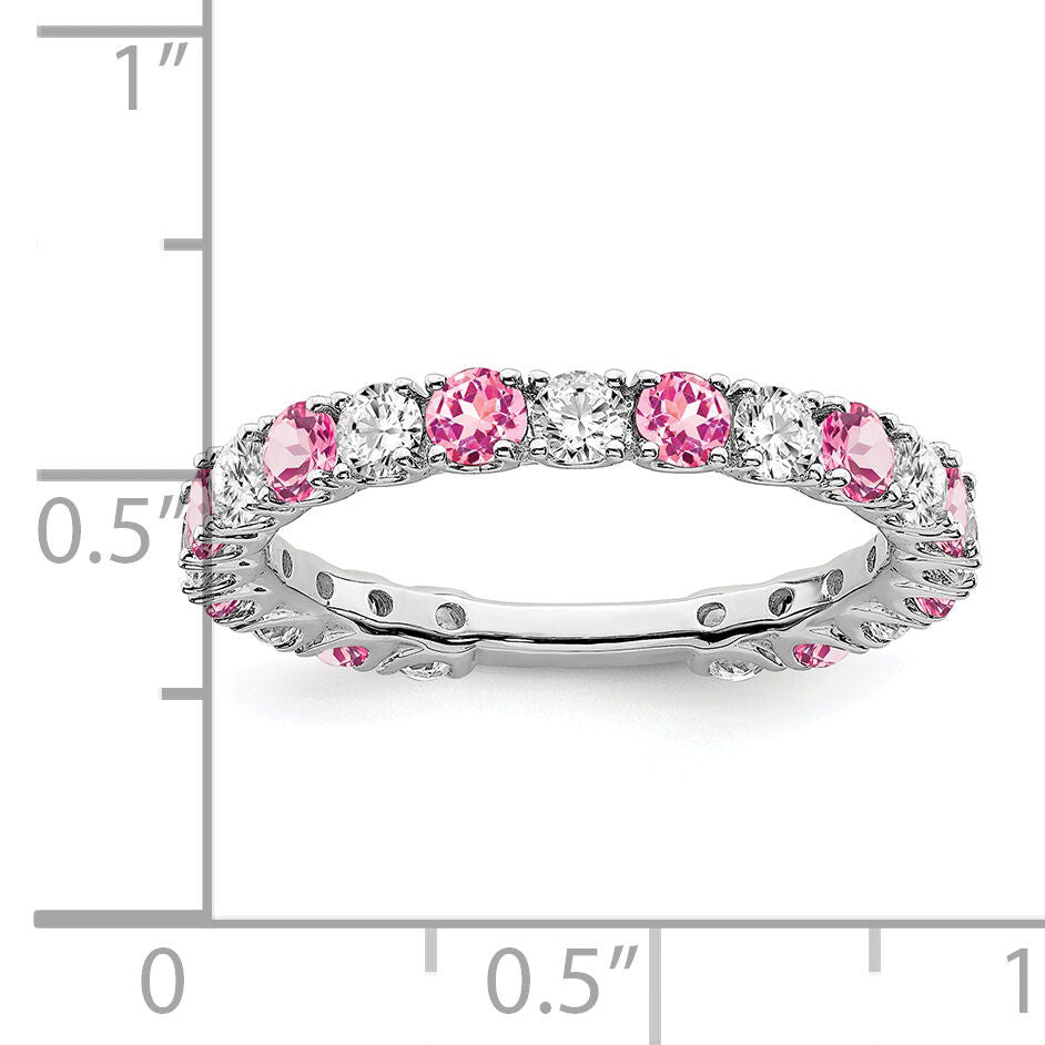 14k White Gold Created Pink Sapphire and Diamond Band-RM7113
