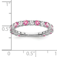 14k White Gold Created Pink Sapphire and Diamond Band-RM7113