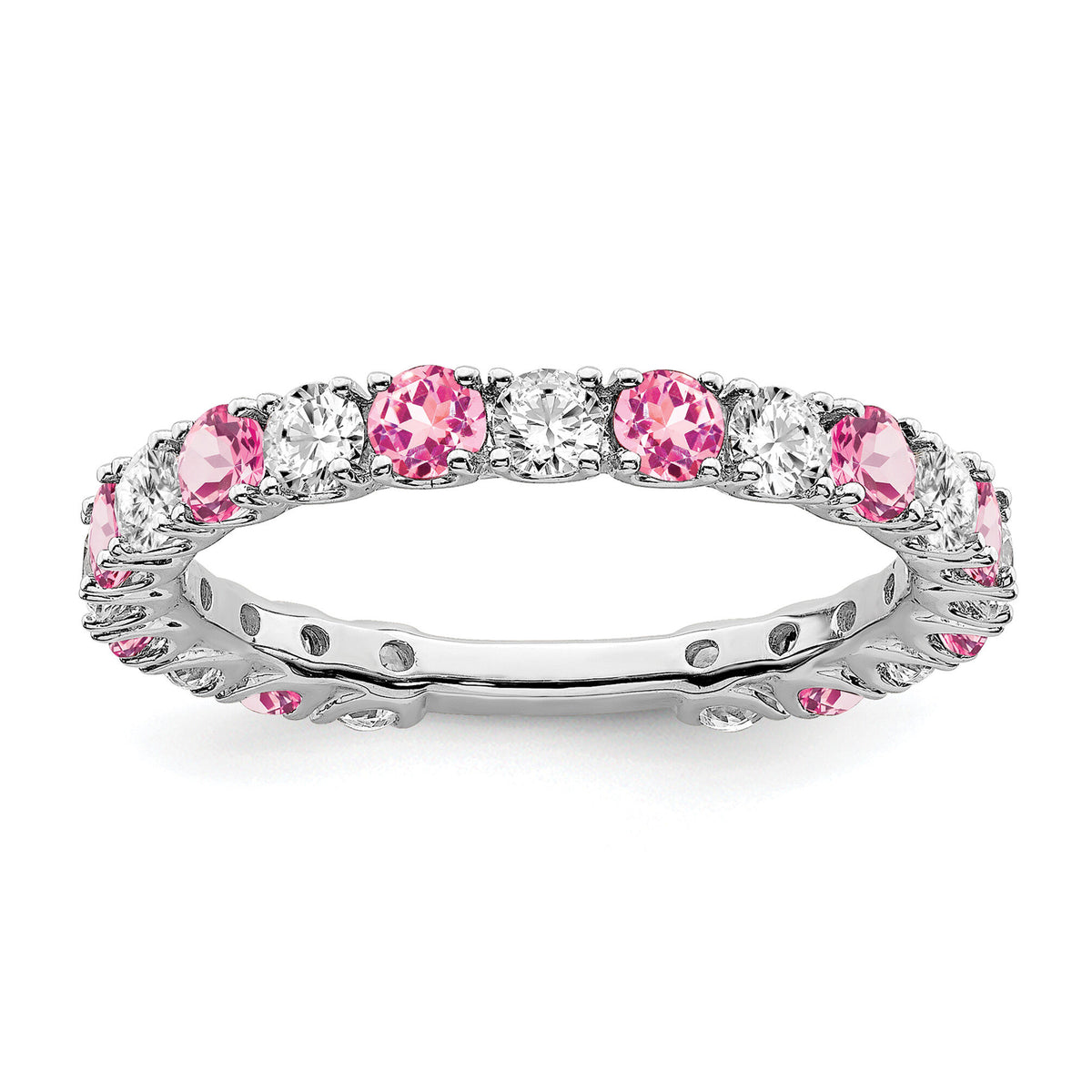 14k White Gold Created Pink Sapphire and Diamond Band-RM7113