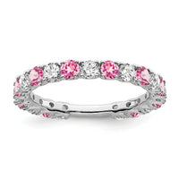 14k White Gold Created Pink Sapphire and Diamond Band-RM7113