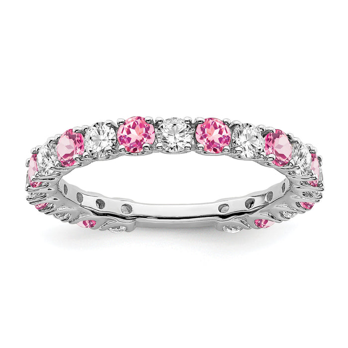 14k White Gold Created Pink Sapphire and Diamond Band-RM7113