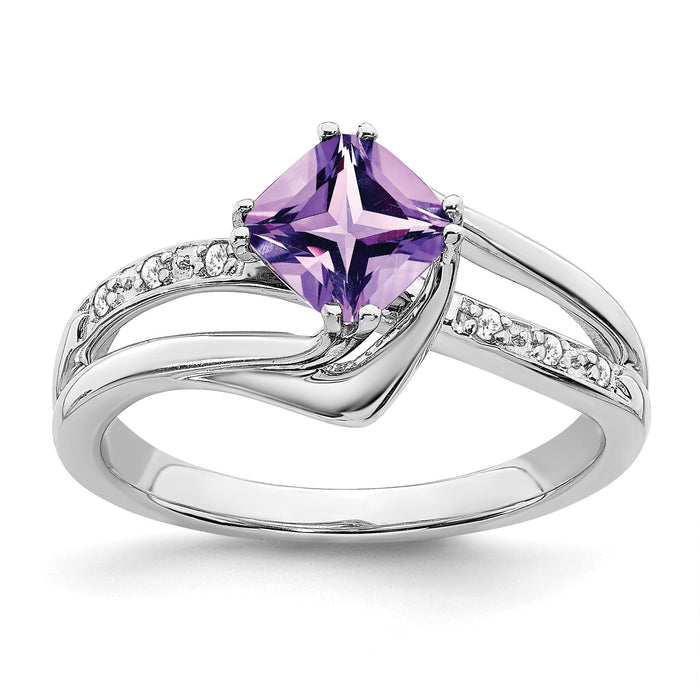 14k White Gold Amethyst and Diamond Ring-RM7116
