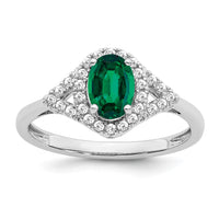 14k White Gold Oval Created Emerald and Diamond Ring-RM7123