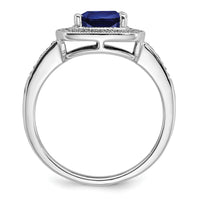 14k White Gold Cushion Created Sapphire and Diamond Halo Ring-RM7124
