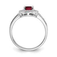 14k White Gold Oval Created Ruby and Diamond Halo Ring-RM7125