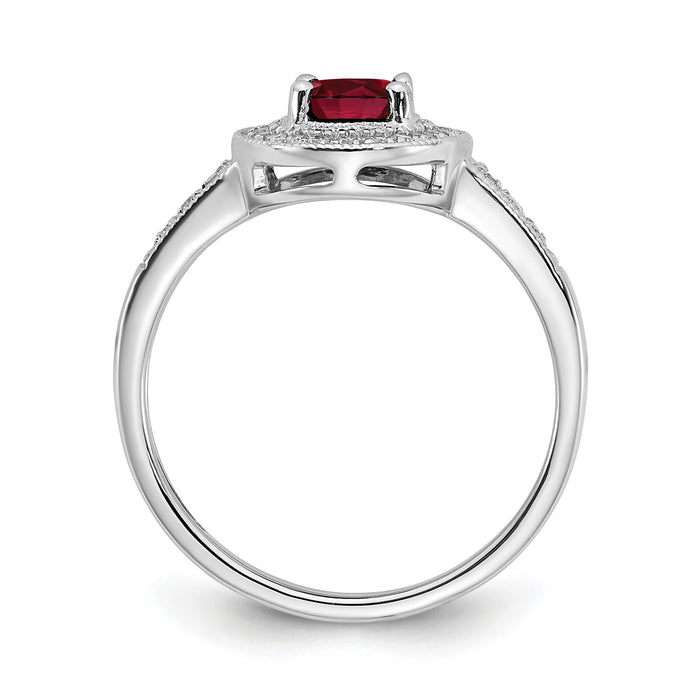 14k White Gold Oval Created Ruby and Diamond Halo Ring-RM7125