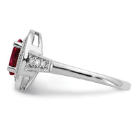 14k White Gold Oval Created Ruby and Diamond Halo Ring-RM7125