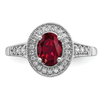 14k White Gold Oval Created Ruby and Diamond Halo Ring-RM7125