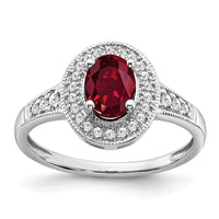 14k White Gold Oval Created Ruby and Diamond Halo Ring-RM7125