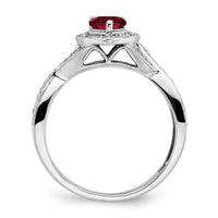 14k White Gold Pear Created Ruby and Diamond Halo Ring-RM7126