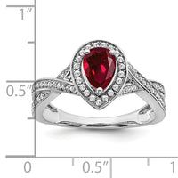 14k White Gold Pear Created Ruby and Diamond Halo Ring-RM7126