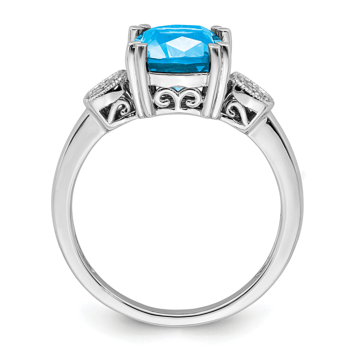 14k White Gold Blue Topaz and Diamond Ring-RM7130