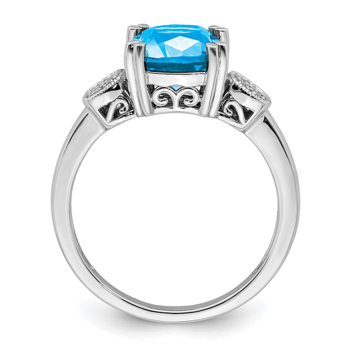 14k White Gold Blue Topaz and Diamond Ring-RM7130