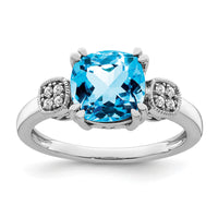 14k White Gold Blue Topaz and Diamond Ring-RM7130