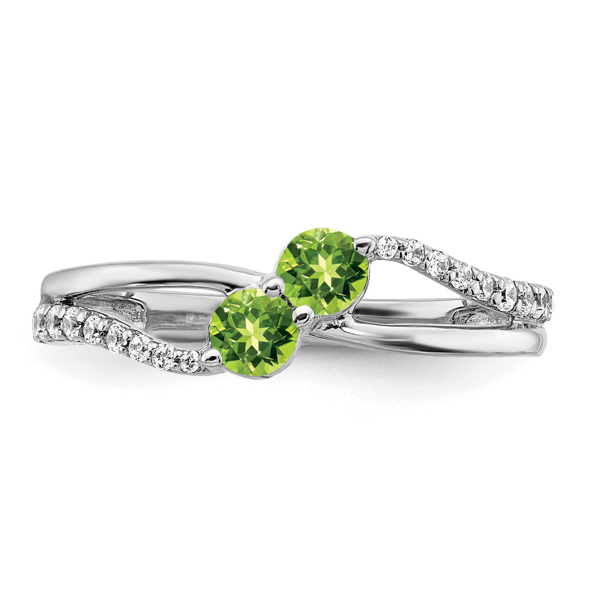 14k White Gold Peridot and Diamond 2-stone Ring-RM7142