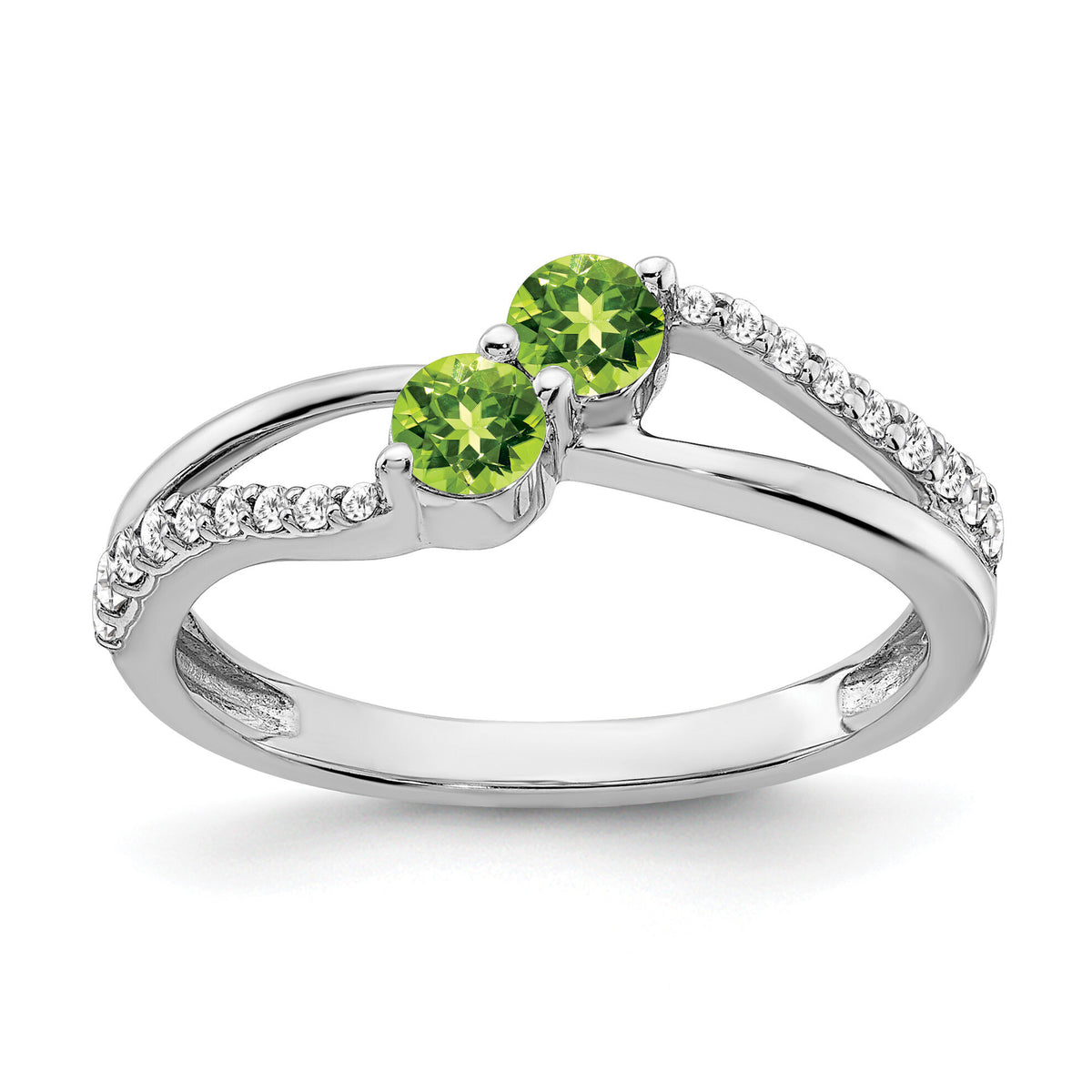 14k White Gold Peridot and Diamond 2-stone Ring-RM7142