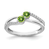 14k White Gold Peridot and Diamond 2-stone Ring-RM7142