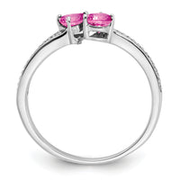 14k White Gold Created Pink Sapphire and Diamond 2-stone Heart Ring-RM7148