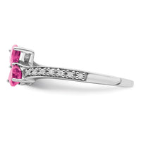 14k White Gold Created Pink Sapphire and Diamond 2-stone Heart Ring-RM7148