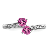 14k White Gold Created Pink Sapphire and Diamond 2-stone Heart Ring-RM7148