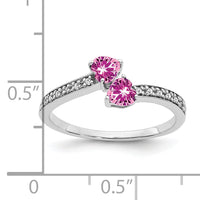 14k White Gold Created Pink Sapphire and Diamond 2-stone Heart Ring-RM7148