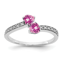 14k White Gold Created Pink Sapphire and Diamond 2-stone Heart Ring-RM7148