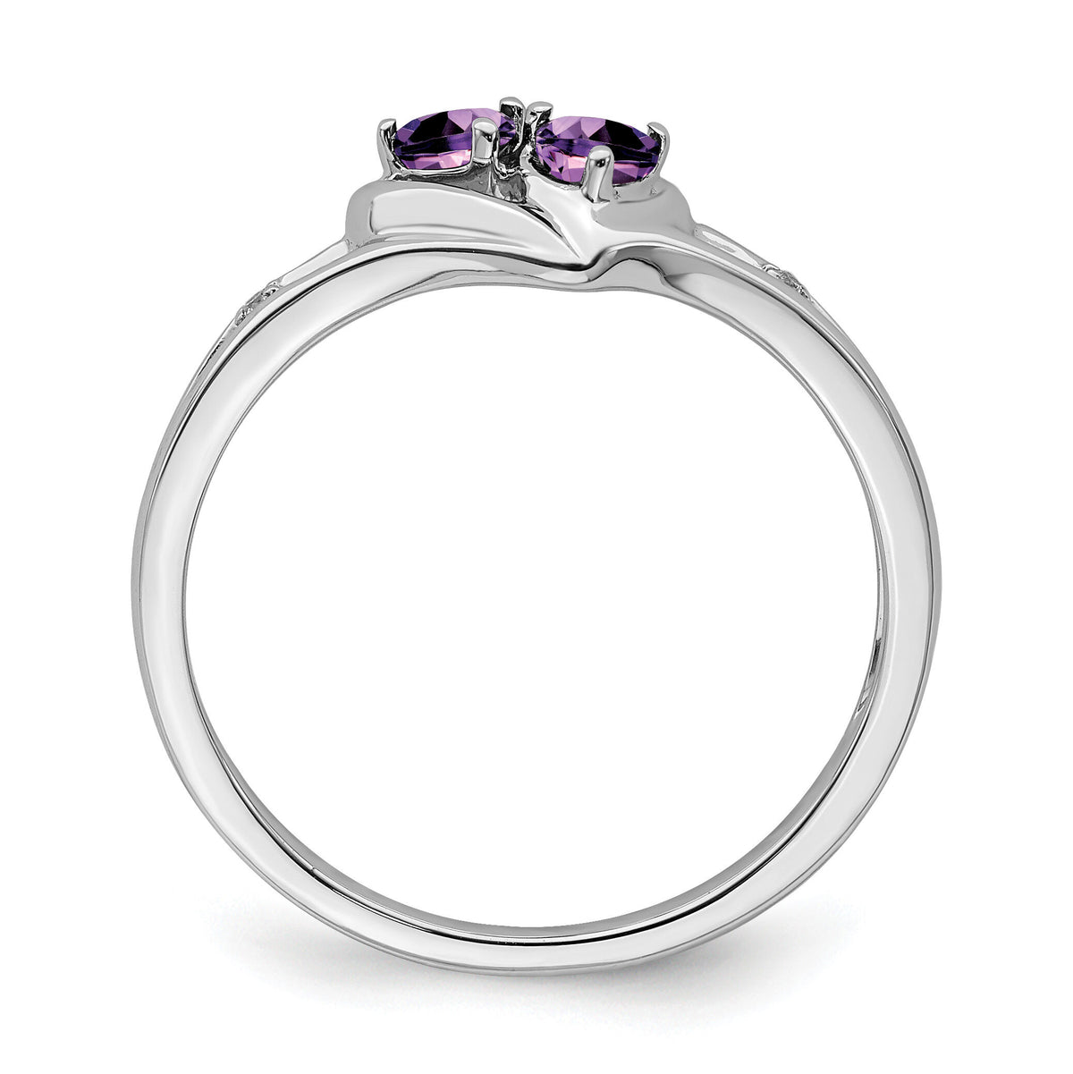 14k White Gold Amethyst and Diamond 2-stone Heart Ring-RM7149