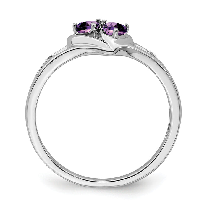 14k White Gold Amethyst and Diamond 2-stone Heart Ring-RM7149