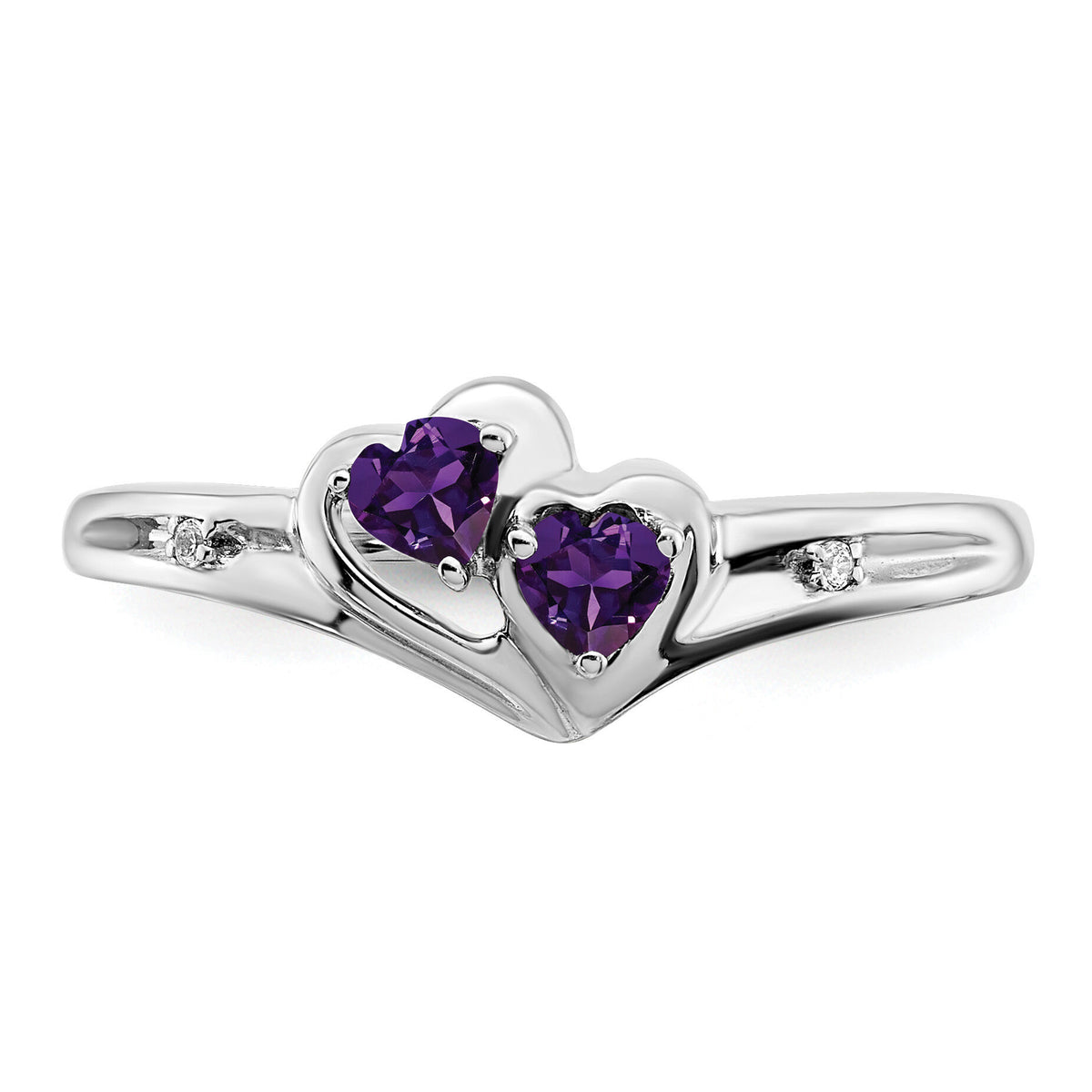 14k White Gold Amethyst and Diamond 2-stone Heart Ring-RM7149
