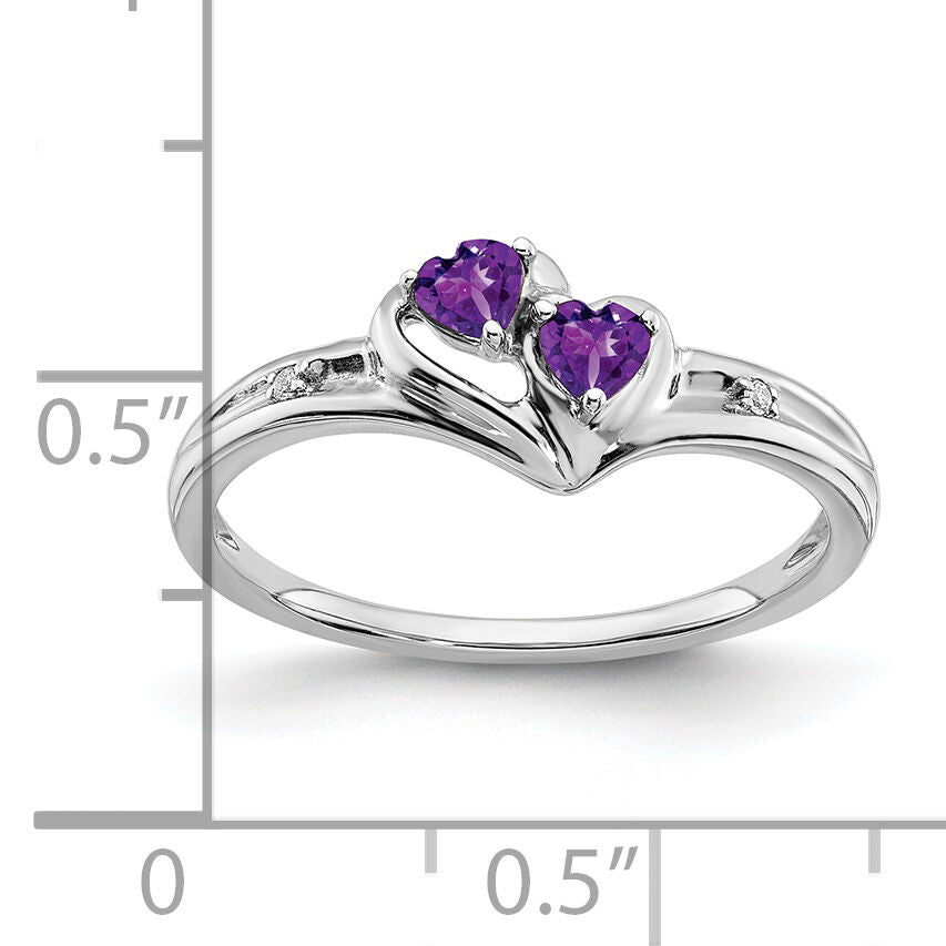 14k White Gold Amethyst and Diamond 2-stone Heart Ring-RM7149