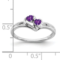 14k White Gold Amethyst and Diamond 2-stone Heart Ring-RM7149