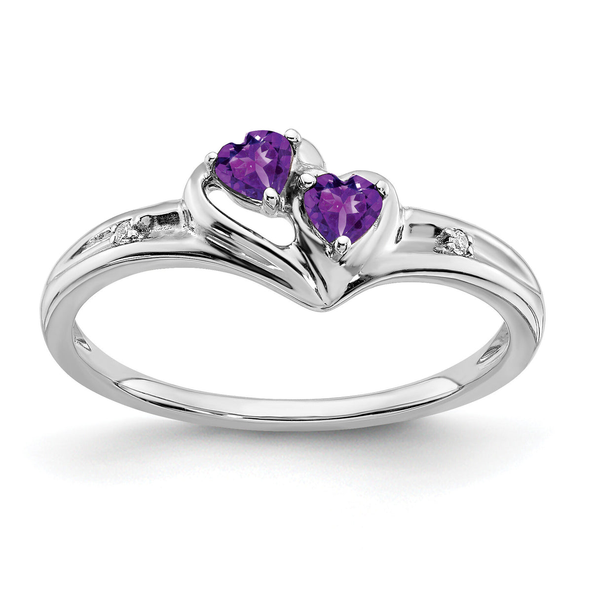 14k White Gold Amethyst and Diamond 2-stone Heart Ring-RM7149