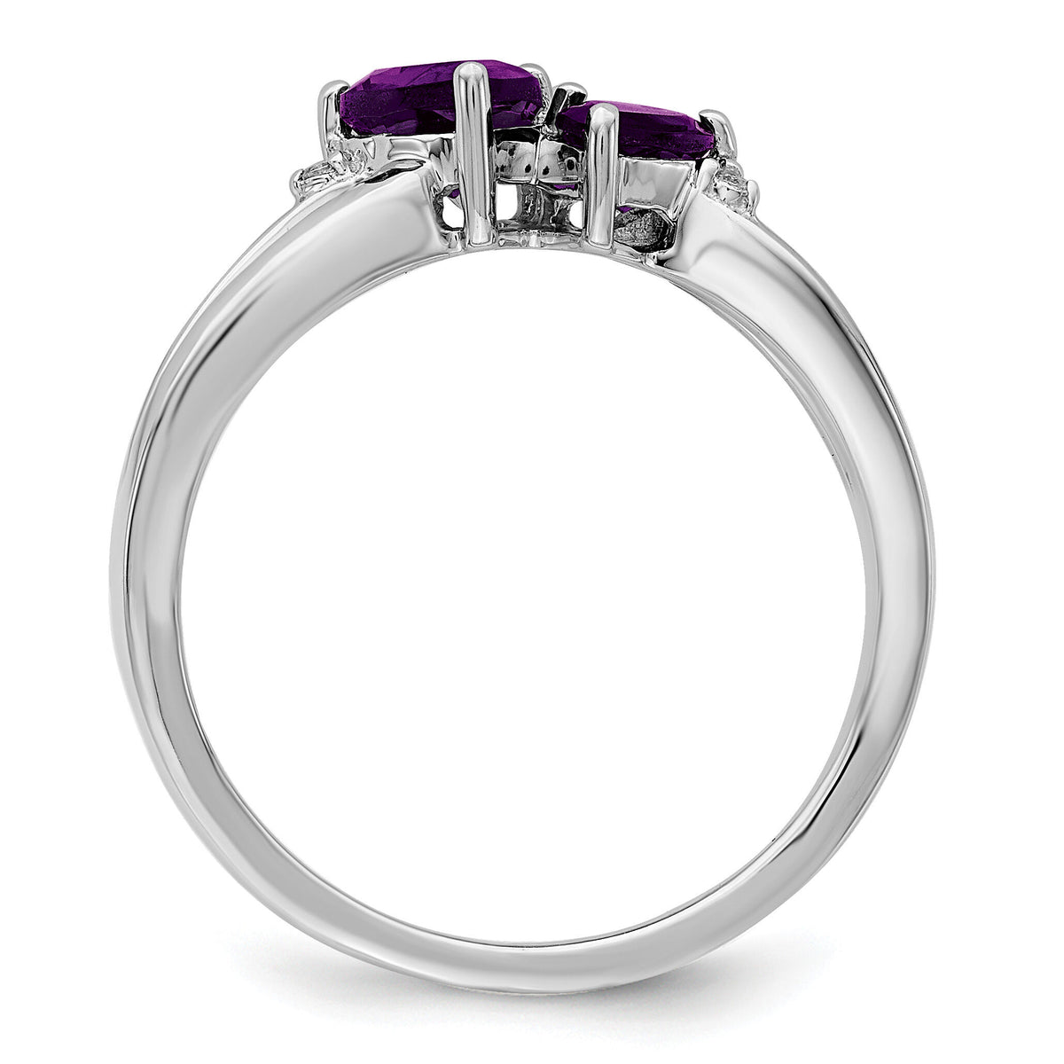 14k White Gold Amethyst and Diamond 2-stone Heart Ring-RM7150
