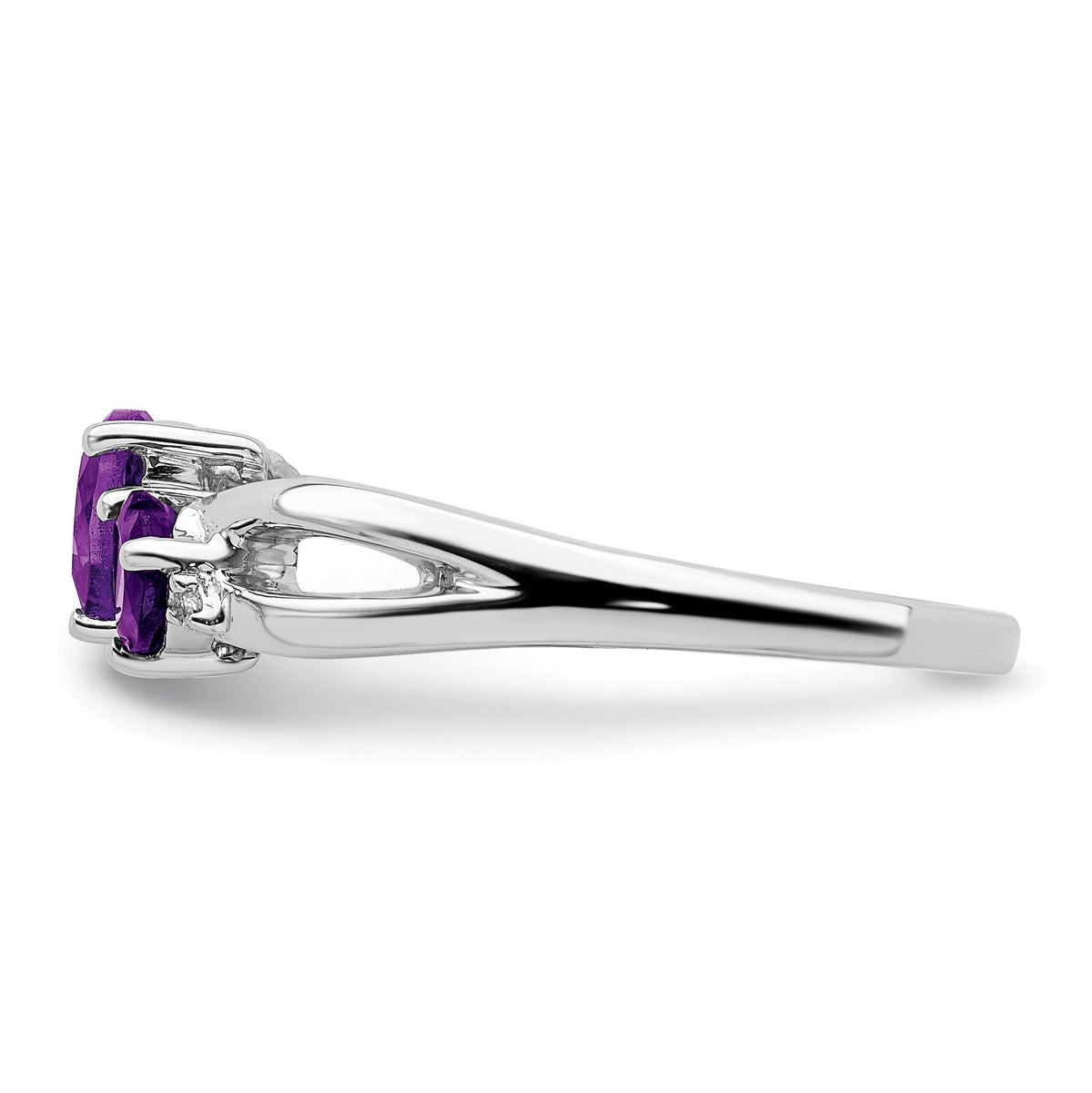 14k White Gold Amethyst and Diamond 2-stone Heart Ring-RM7150
