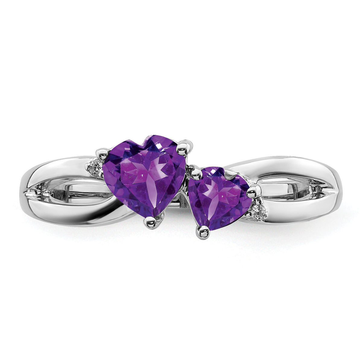 14k White Gold Amethyst and Diamond 2-stone Heart Ring-RM7150