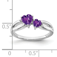 14k White Gold Amethyst and Diamond 2-stone Heart Ring-RM7150