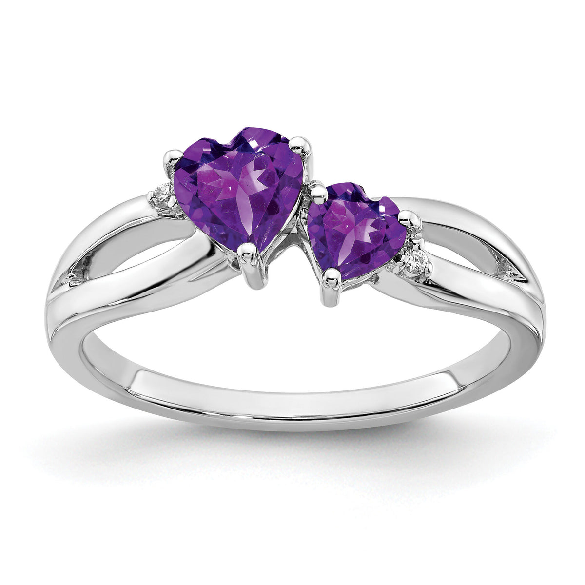14k White Gold Amethyst and Diamond 2-stone Heart Ring-RM7150
