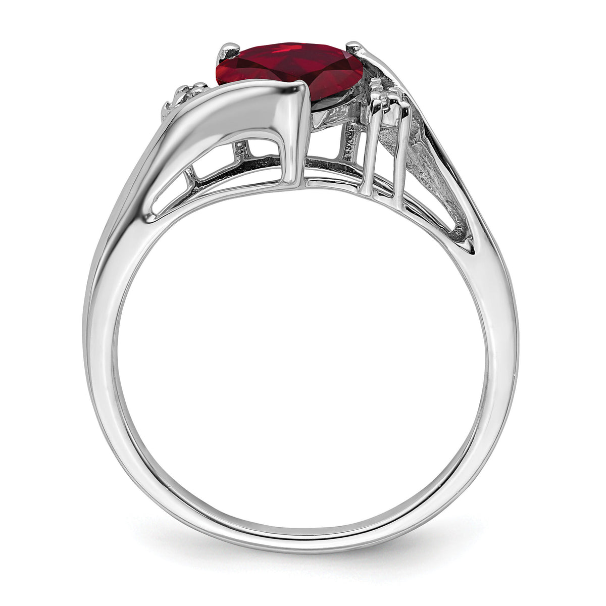14k White Gold Created Ruby and Diamond Heart Ring-RM7151