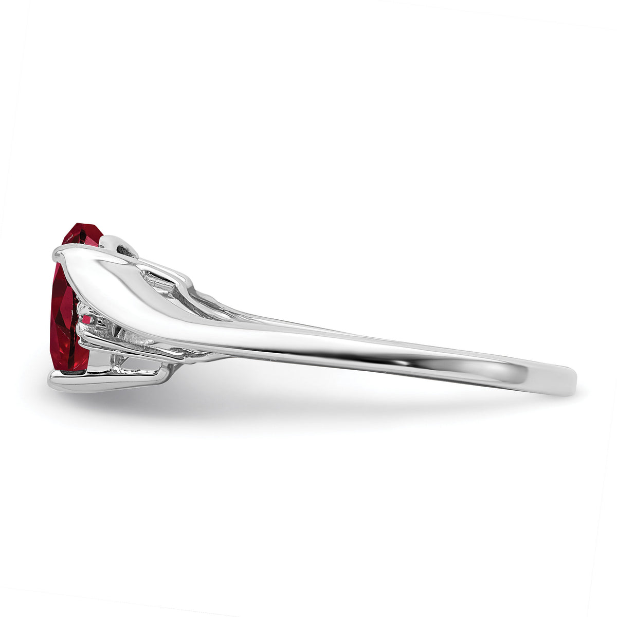 14k White Gold Created Ruby and Diamond Heart Ring-RM7151