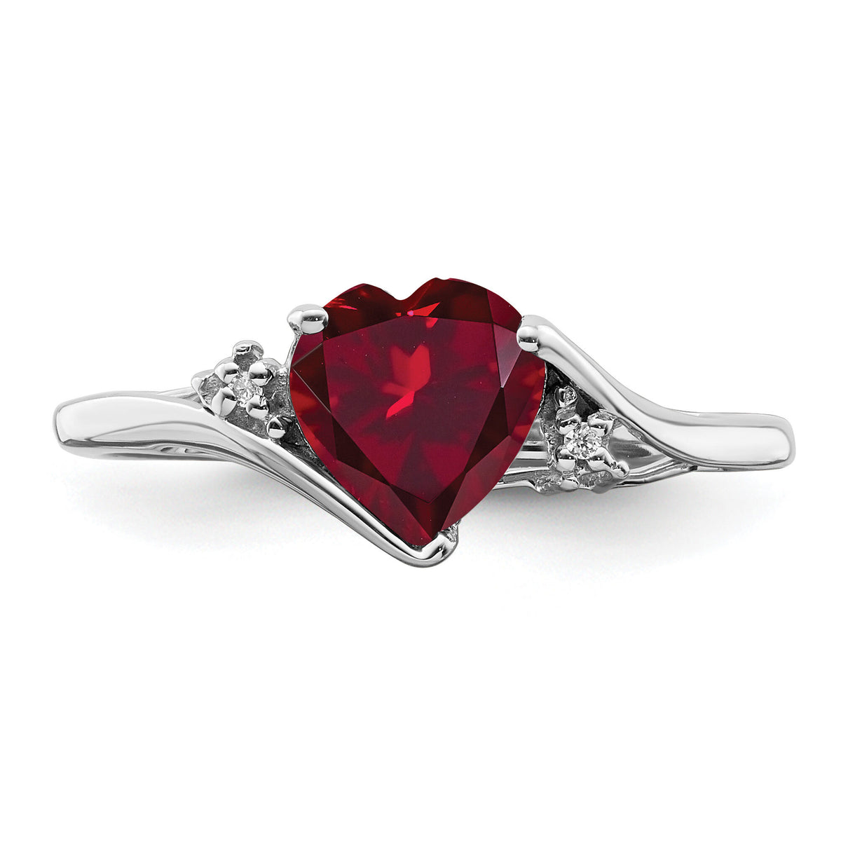 14k White Gold Created Ruby and Diamond Heart Ring-RM7151