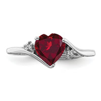 14k White Gold Created Ruby and Diamond Heart Ring-RM7151