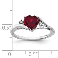 14k White Gold Created Ruby and Diamond Heart Ring-RM7151