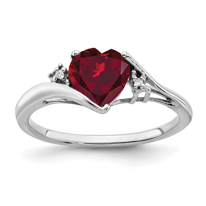 14k White Gold Created Ruby and Diamond Heart Ring-RM7151