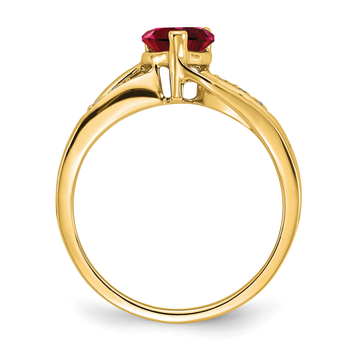 14k Created Ruby and Diamond Heart Ring-RM7152