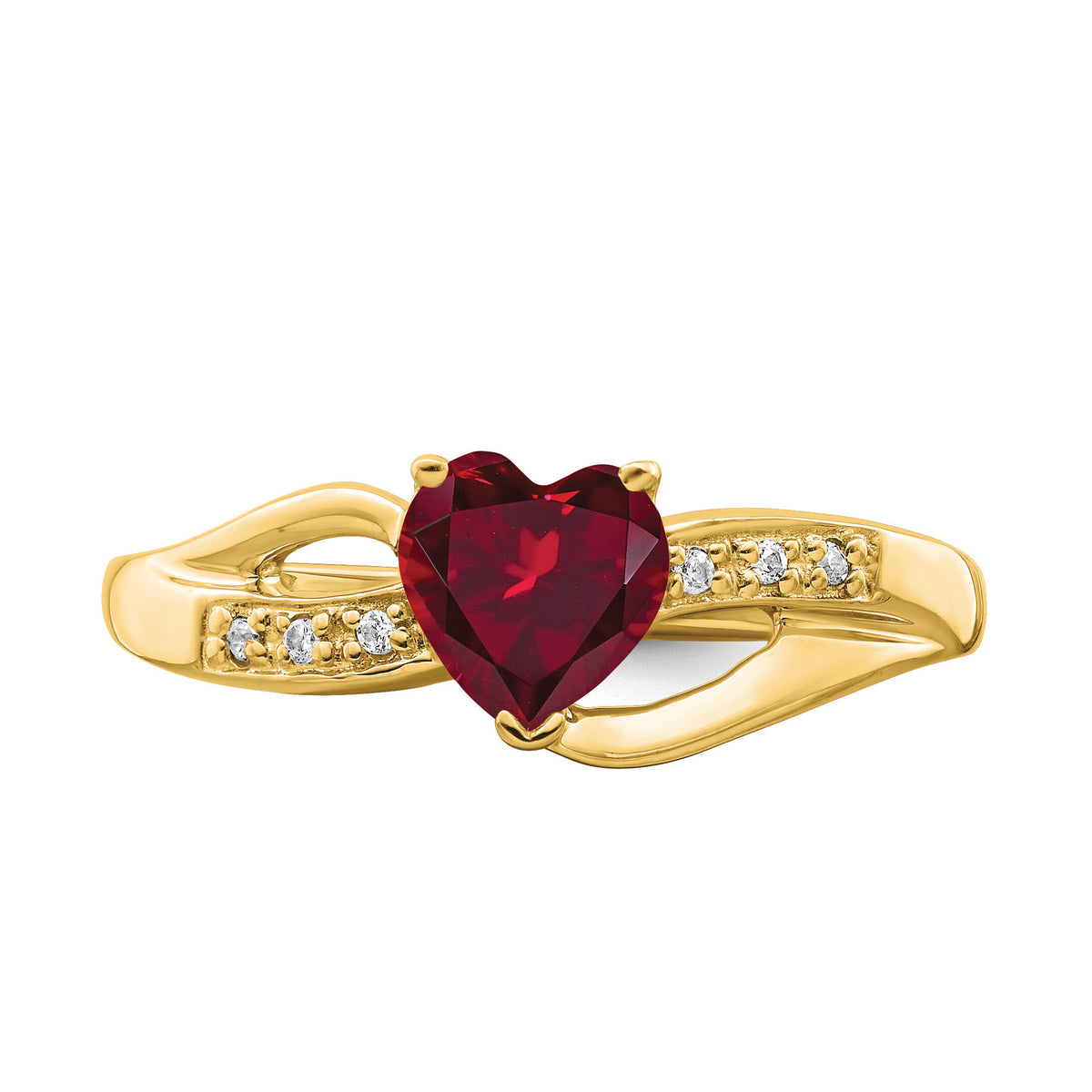 14k Created Ruby and Diamond Heart Ring-RM7152