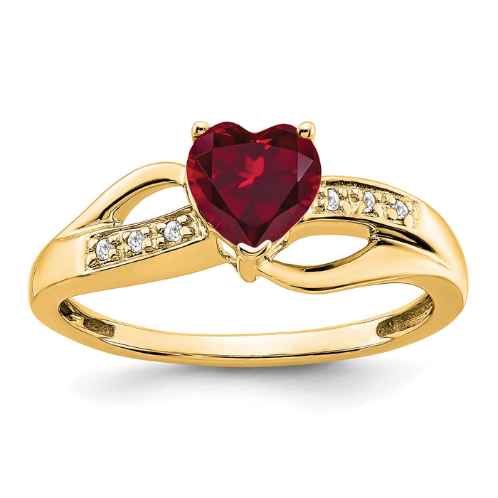14k Created Ruby and Diamond Heart Ring-RM7152